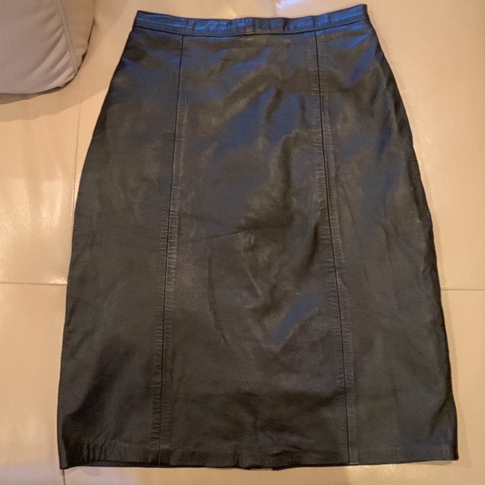 Vintage Black Leather Skirt - Lined. Tags Attached